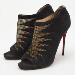 Pre Owned Christian Louboutin Black Suede and Mesh Disorder Ankle Booties Size 39.5