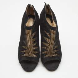 Pre Owned Christian Louboutin Black Suede and Mesh Disorder Ankle Booties Size 39.5