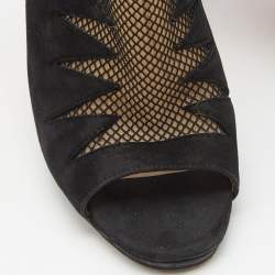 Pre Owned Christian Louboutin Black Suede and Mesh Disorder Ankle Booties Size 39.5