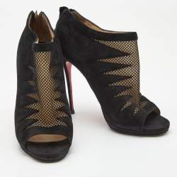 Pre Owned Christian Louboutin Black Suede and Mesh Disorder Ankle Booties Size 39.5