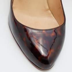 Pre Owned Christian Louboutin Brown Leopard Print Patent Leather Simple Round Toe Pumps Size 39