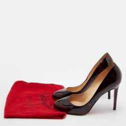 Pre Owned Christian Louboutin Brown Leopard Print Patent Leather Simple Round Toe Pumps Size 39