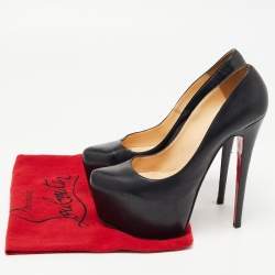 Pre Owned Christian Louboutin Black Leather Daffodile Pumps Size 38