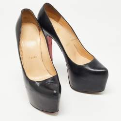 Pre Owned Christian Louboutin Black Leather Daffodile Pumps Size 38