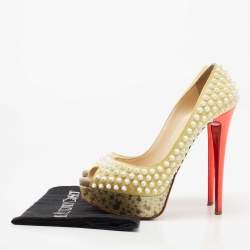 Christian Louboutin Yellow Suede Lady Peep Spikes Pumps Size 37.5