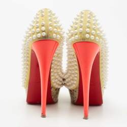 Christian Louboutin Yellow Suede Lady Peep Spikes Pumps Size 37.5