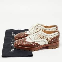 Pre Owned Christian Louboutin Brown/White Croc Embossed and Leather Cappadonna Oxfords Size 36