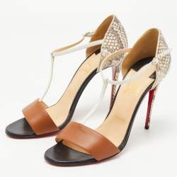 Christian Louboutin Tricolor Python and Leather True Blue Sandals Size 39.5