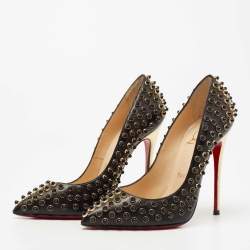 Christian Louboutin Black Leather Studded Follies Cabo Pumps Size 34.5