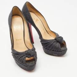 Pre Owned Christian Louboutin Grey Wool Jenny Pumps Size 38