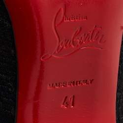 Pre Owned Christian Louboutin Black Knit Fabric Sock Thigh High Boots Size 41