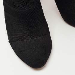 Pre Owned Christian Louboutin Black Knit Fabric Sock Thigh High Boots Size 41