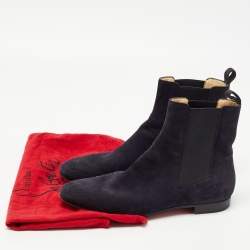 Pre Owned Christian Louboutin Navy Blue Suede Chelsea Boots Size 40