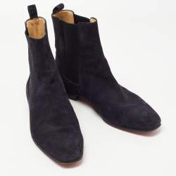 Pre Owned Christian Louboutin Navy Blue Suede Chelsea Boots Size 40
