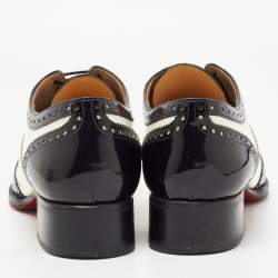 Pre Owned Christian Louboutin Black/White Brogue Patent Leather Zazou Oxfords Size 40