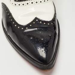 Pre Owned Christian Louboutin Black/White Brogue Patent Leather Zazou Oxfords Size 40