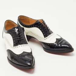 Pre Owned Christian Louboutin Black/White Brogue Patent Leather Zazou Oxfords Size 40