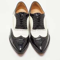 Pre Owned Christian Louboutin Black/White Brogue Patent Leather Zazou Oxfords Size 40