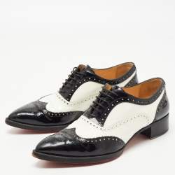 Pre Owned Christian Louboutin Black/White Brogue Patent Leather Zazou Oxfords Size 40