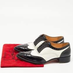Pre Owned Christian Louboutin Black/White Brogue Patent Leather Zazou Oxfords Size 40