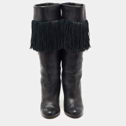 Pre Owned Christian Louboutin Black Leather Majung Mid Calf Boots Size 40
