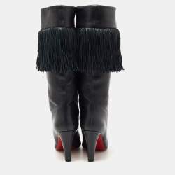 Pre Owned Christian Louboutin Black Leather Majung Mid Calf Boots Size 40