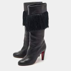 Pre Owned Christian Louboutin Black Leather Majung Mid Calf Boots Size 40