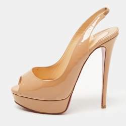 مملوكة مسبقًا Christian Louboutin Beige Patent Lady Peep Slingback Sandals Size 38