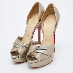Pre Owned Christian Louboutin Gold Leather Volpi D'orsay Pumps Size 38