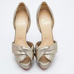 Pre Owned Christian Louboutin Gold Leather Volpi D'orsay Pumps Size 38