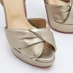 Pre Owned Christian Louboutin Gold Leather Volpi D'orsay Pumps Size 38