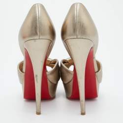Pre Owned Christian Louboutin Gold Leather Volpi D'orsay Pumps Size 38