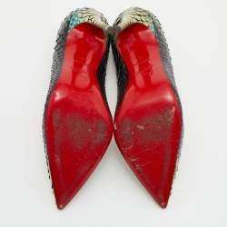 Pre Owned حذاء كعب عالي كريستيان لوبوتان مقدمة مدببة قوس قزح جلد ثعبان سو كيت مقاس 36.5