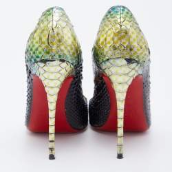 Pre Owned حذاء كعب عالي كريستيان لوبوتان مقدمة مدببة قوس قزح جلد ثعبان سو كيت مقاس 36.5