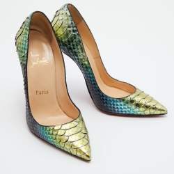 Pre Owned حذاء كعب عالي كريستيان لوبوتان مقدمة مدببة قوس قزح جلد ثعبان سو كيت مقاس 36.5