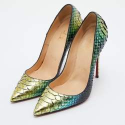 Pre Owned حذاء كعب عالي كريستيان لوبوتان مقدمة مدببة قوس قزح جلد ثعبان سو كيت مقاس 36.5