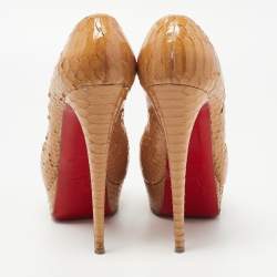 مملوكة مسبقًا Christian Louboutin Tan Python Lady Peep Pumps Size 40.5