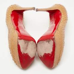 مملوكة مسبقًا Christian Louboutin Tan Python Lady Peep Pumps Size 40.5