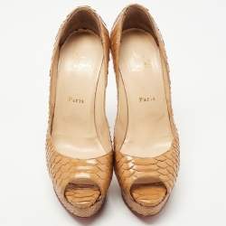 مملوكة مسبقًا Christian Louboutin Tan Python Lady Peep Pumps Size 40.5