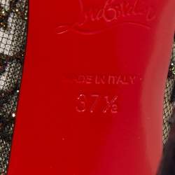 Pre Owned Christian Louboutin Black/Purple Lurex Fabric and Embellished Mesh Pumps Size 37.5