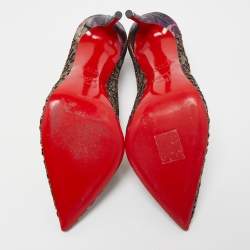 Pre Owned Christian Louboutin Black/Purple Lurex Fabric and Embellished Mesh Pumps Size 37.5