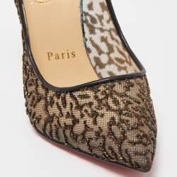 Pre Owned Christian Louboutin Black/Purple Lurex Fabric and Embellished Mesh Pumps Size 37.5