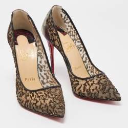Pre Owned Christian Louboutin Black/Purple Lurex Fabric and Embellished Mesh Pumps Size 37.5