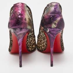 Pre Owned Christian Louboutin Black/Purple Lurex Fabric and Embellished Mesh Pumps Size 37.5