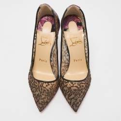 Pre Owned Christian Louboutin Black/Purple Lurex Fabric and Embellished Mesh Pumps Size 37.5