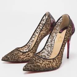 Pre Owned Christian Louboutin Black/Purple Lurex Fabric and Embellished Mesh Pumps Size 37.5