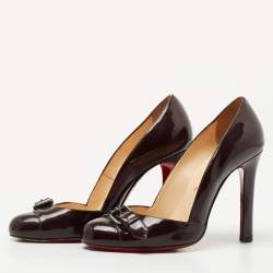 Pre Owned Christian Louboutin Burgundy Patent Leather Lilibelt Buckle Detail Pumps Size 37