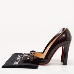 Pre Owned Christian Louboutin Burgundy Patent Leather Lilibelt Buckle Detail Pumps Size 37