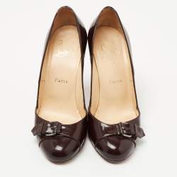 Pre Owned Christian Louboutin Burgundy Patent Leather Lilibelt Buckle Detail Pumps Size 37