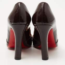 Pre Owned Christian Louboutin Burgundy Patent Leather Lilibelt Buckle Detail Pumps Size 37